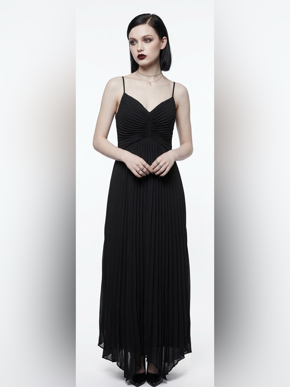 Express Black Pleated V-Neck Cross Back Maxi Dress | Conscious Edit (M)